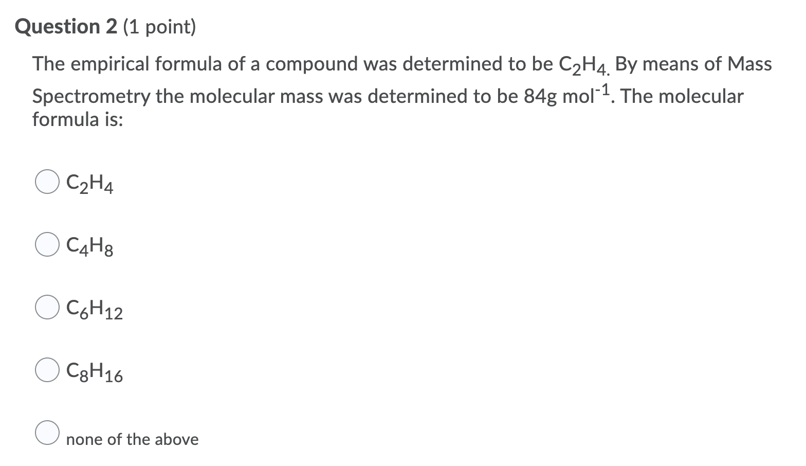 Solved Question 2 1 point The empirical formula of a Chegg