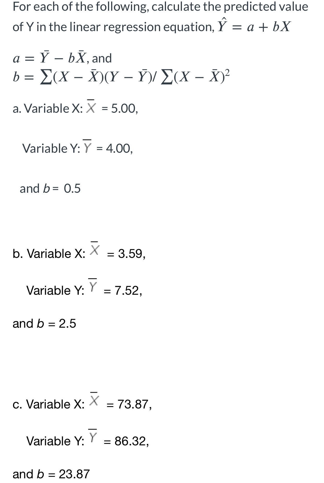 Solved For each of the following, calculate the predicted | Chegg.com