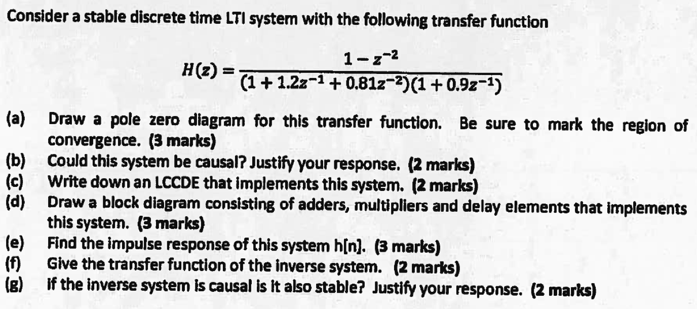 Consider a stable discrete time LTI system with the | Chegg.com