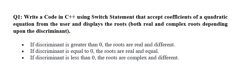 Solved Q1: Write a Code in C++ using Switch Statement that | Chegg.com