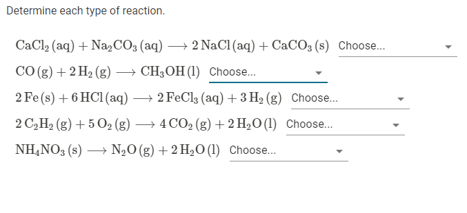 Solved Determine each type of reaction. CaCl2 (aq) + | Chegg.com