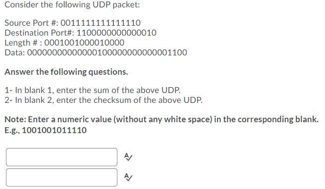 Solved Consider the following UDP packet: Source Port #: | Chegg.com