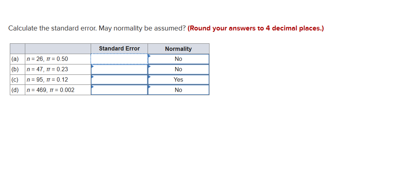 Solved Calculate the standard error. May normality be