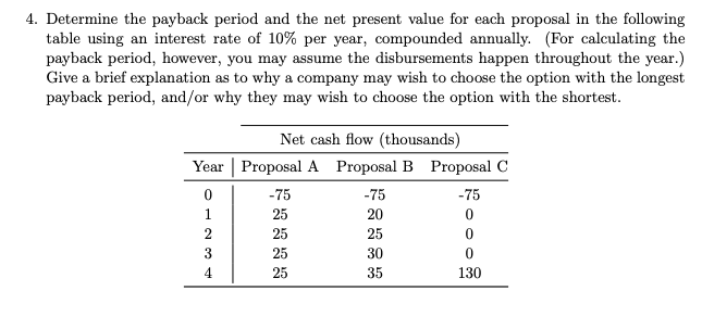 Solved 4. Determine the payback period and the net present | Chegg.com