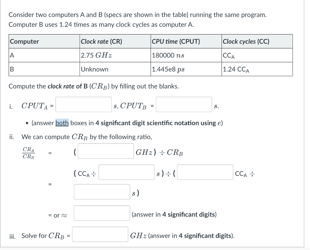 Solved Consider Two Computers A And B (specs Are Shown In | Chegg.com