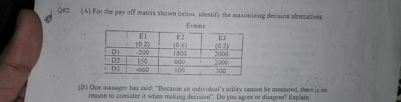 Solved Q#2 (4) For the pay off matrix shown below, identify | Chegg.com