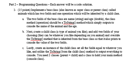 Solved Part 2 - Programming Questions - Each answer will be | Chegg.com
