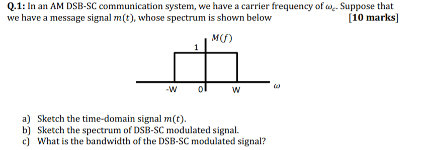 Solved Q.1: In an AM DSB-SC communication system, we have a | Chegg.com