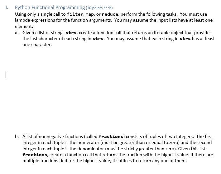 Solved 1. Python Functional Programming (10 points each) | Chegg.com