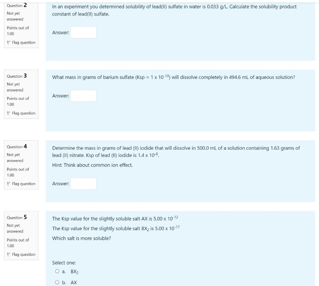 Solved Question 2 In An Experiment You Determined Solubility | Chegg.com