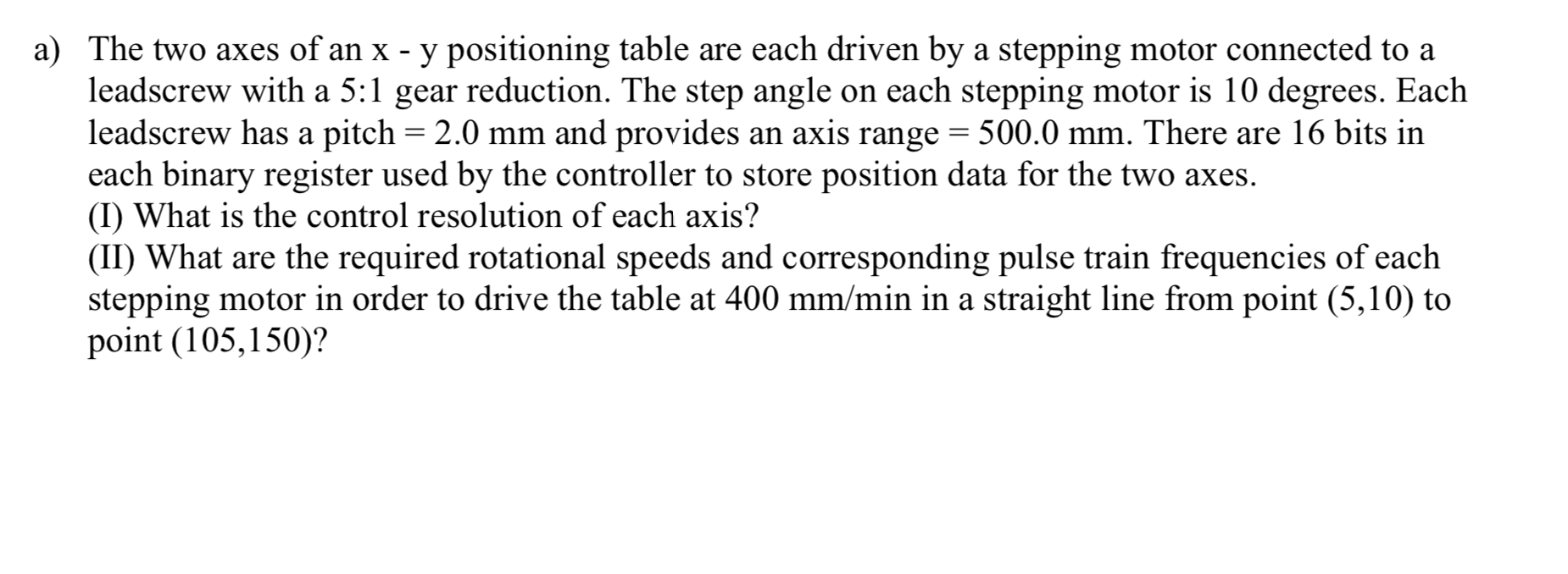 Solved a) The two axes of an x y positioning table are