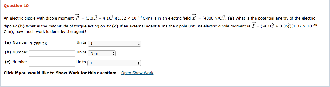 Solved Question 10 An Electric Dipole With Dipole Moment Chegg Com