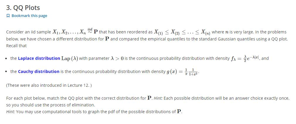 3. QQ Plots Bookmark this page Consider an iid sample | Chegg.com