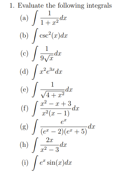 Solved Evaluate the following integrals: (a) Z 1 1 + x 2