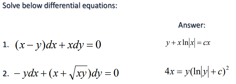 Solved (Homogeneous Differential Equation) Answers are | Chegg.com