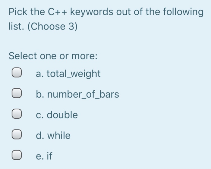 solved-pick-c-keywords-following-list-choose-3-select-one