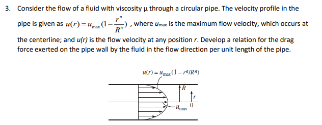 Solved 3. Consider the flow of a fluid with viscosity u | Chegg.com