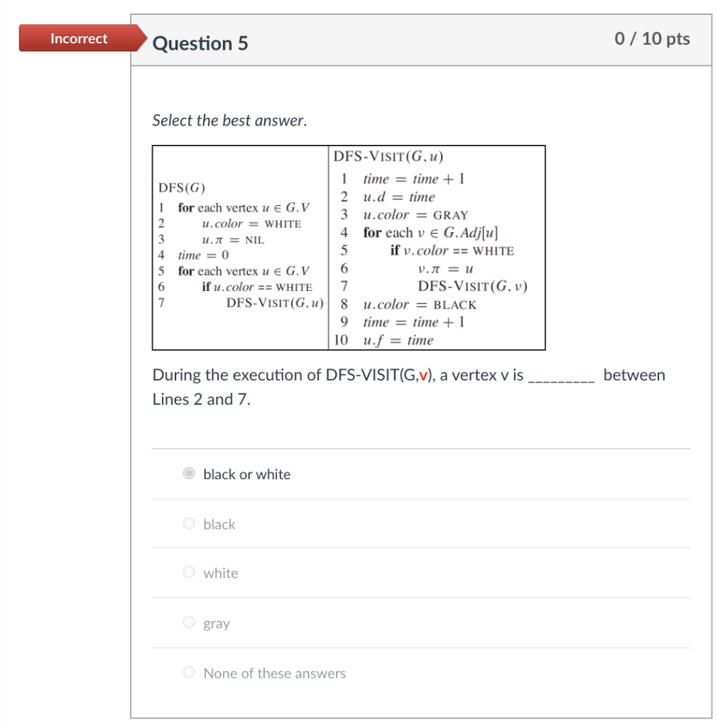 Solved Incorrect Question 5 0 / 10 pts Select the best | Chegg.com