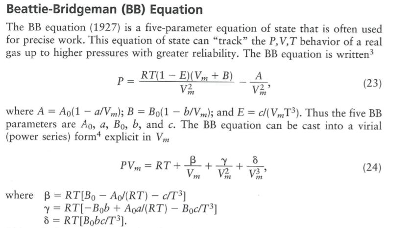 Solved Beattie-Bridgeman (BB) Equation The BB equation | Chegg.com