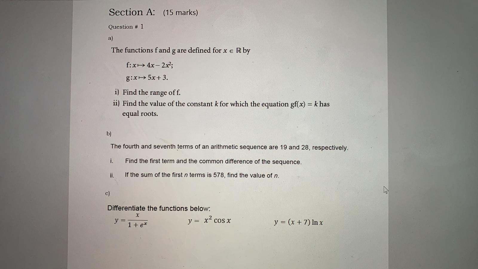 Solved Section A: (15 marks) Question # 1 a) The functions | Chegg.com