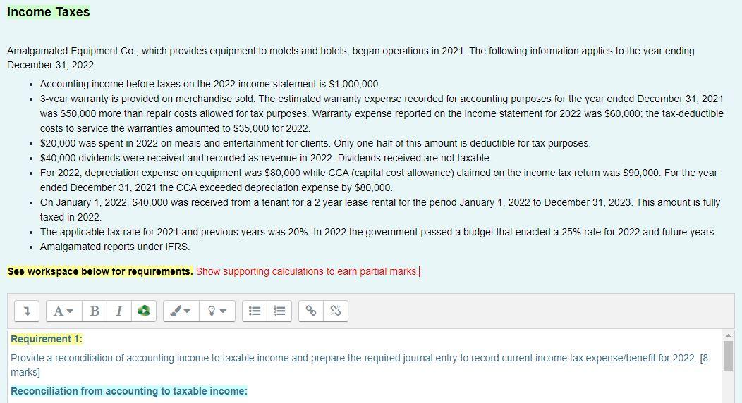 Solved Taxes Amalgamated Equipment Co., which