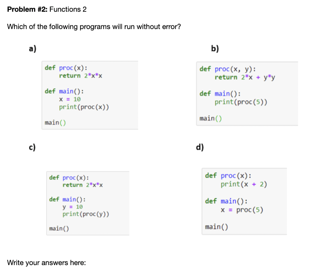 Solved Problem #1: Functions 1 1. For the below program, | Chegg.com