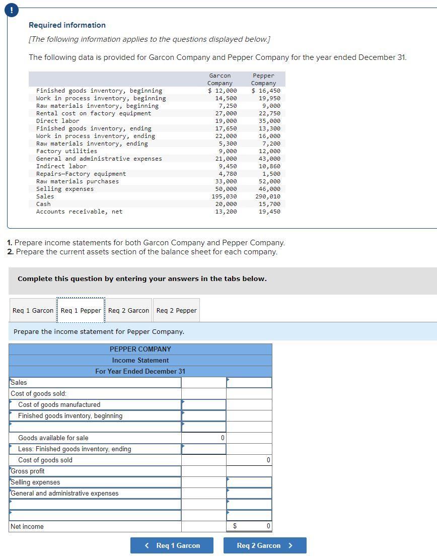 Solved 1. Prepare income statements for both Garcon Company | Chegg.com