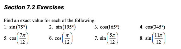 Solved Find an exact value for each of the following. 1. | Chegg.com