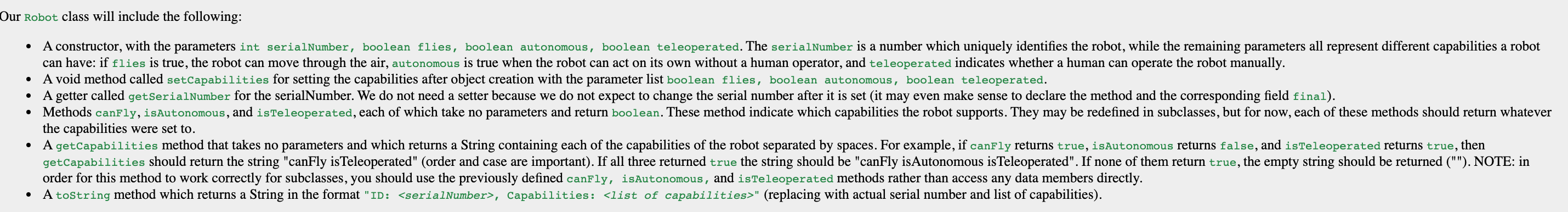 Our Robot class will include the following: . A | Chegg.com