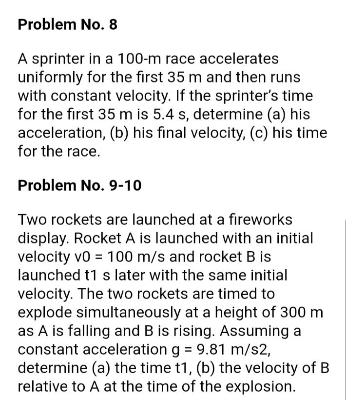Solved Problem No. 1 The velocity of a particle is given by | Chegg.com