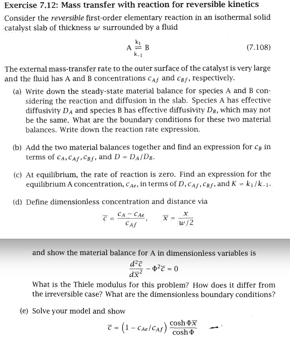 Solved Exercise 7.12: Mass transfer with reaction for | Chegg.com