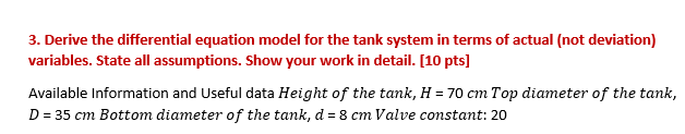 Solved 3. Derive the differential equation model for the | Chegg.com