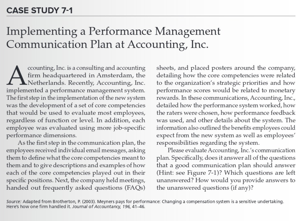 case study 1 implementing a performance management communication plan at accounting inc