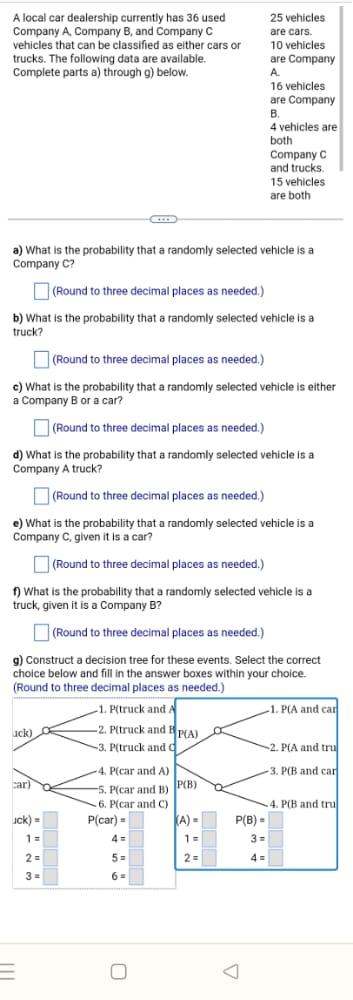 Solved A Local Car Dealership Currently Has 36 Used Company | Chegg.com