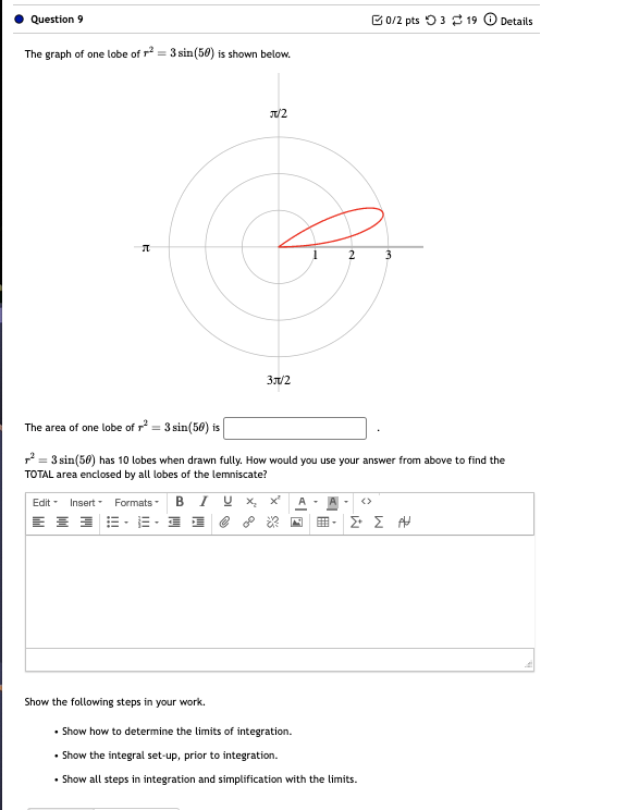 Solved The graph of one lobe of r2=3sin(5θ) is shown below. | Chegg.com