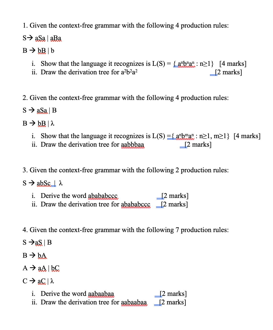 Solved 1. Given The Context-free Grammar With The Following | Chegg.com