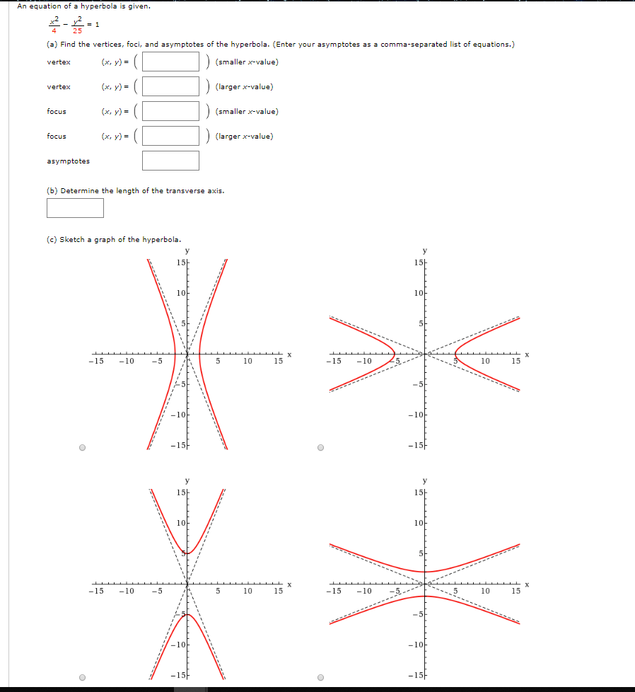 equation of a hyperbola given vertices and foci