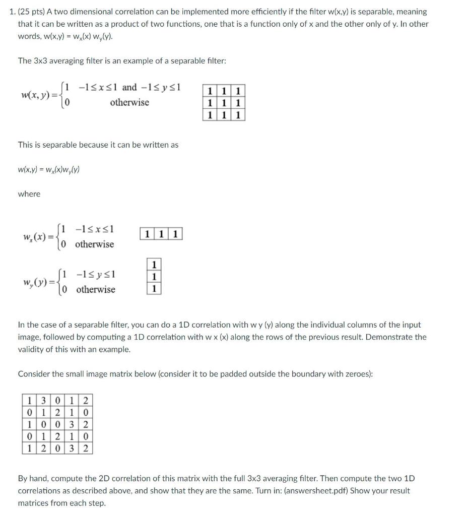 1. (25 pts) A two dimensional correlation can be | Chegg.com