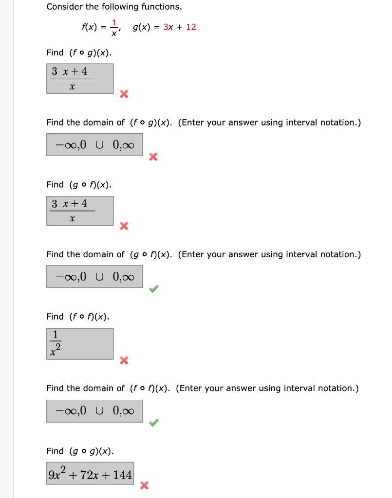 Solved Consider The Following Functions F X G X 3x