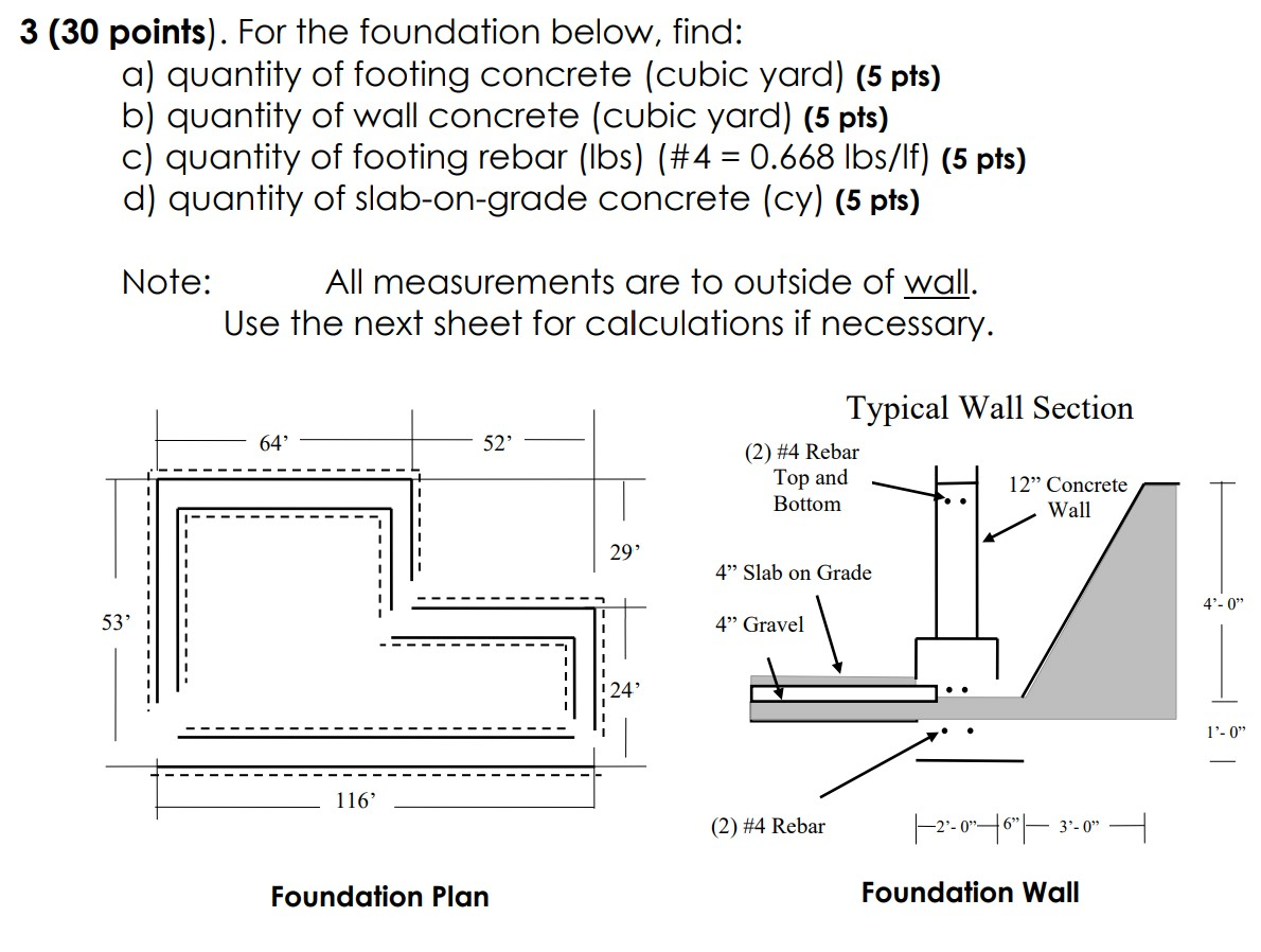 Solved 3 (30 points). For the foundation below, find a)