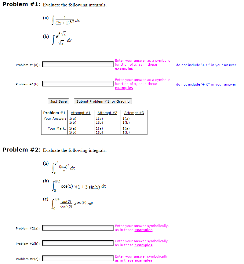 Solved Problem #1: Evaluate The Following Integrals. (a) | Chegg.com