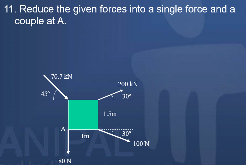 Solved 11. Reduce the given forces into a single force and a | Chegg.com