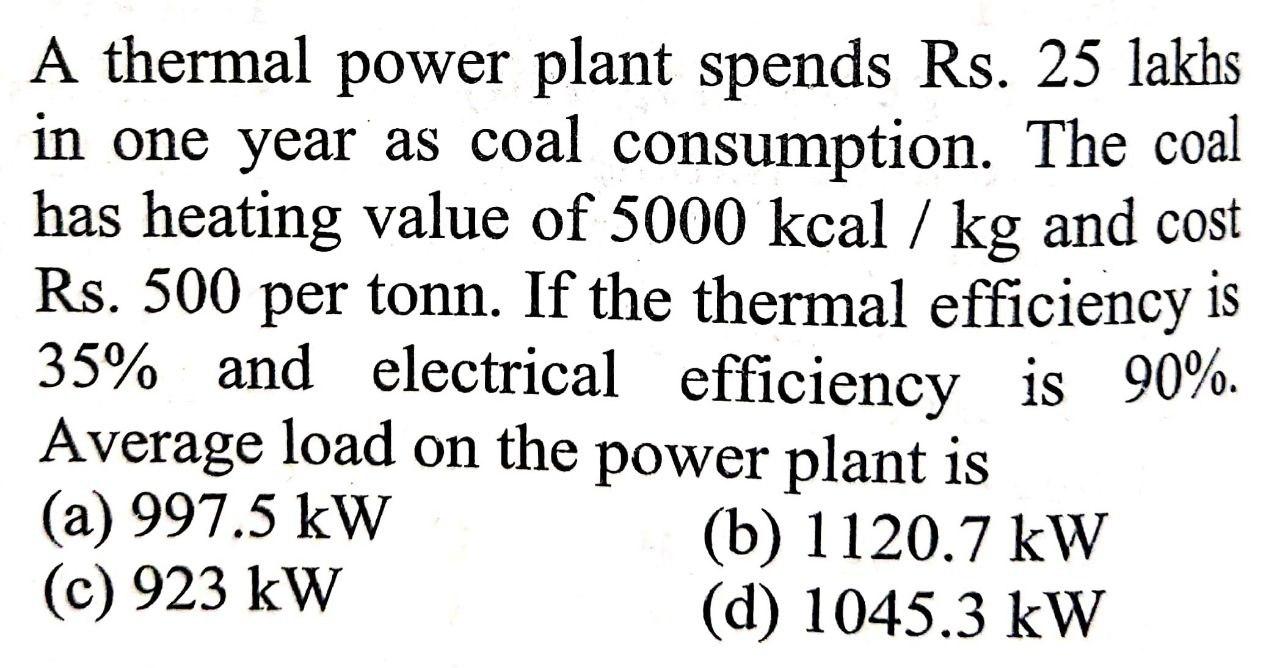Solved A thermal power plant Rs. 25 lakhs in year | Chegg.com