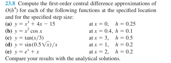 Solved 23.8 ﻿Compute the first-order central difference | Chegg.com