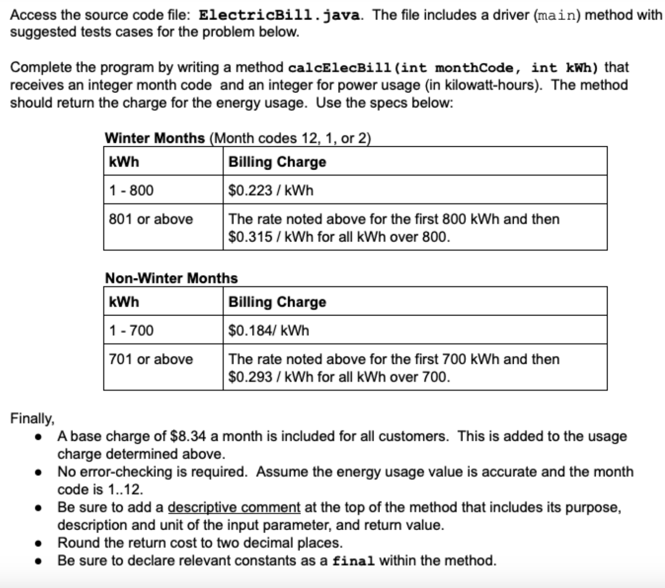 Solved public class ElectricBill{ ﻿ public static void | Chegg.com
