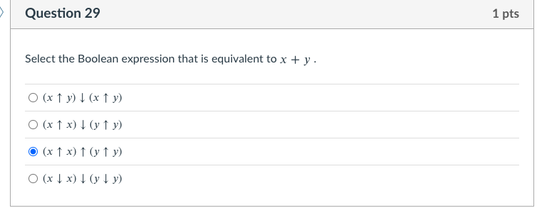 Solved Question 29 1 pts Select the Boolean expression that | Chegg.com