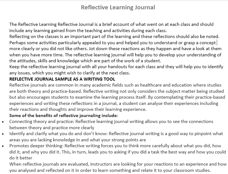 Solved Reflective Learning Journal The Reflective Learning | Chegg.com