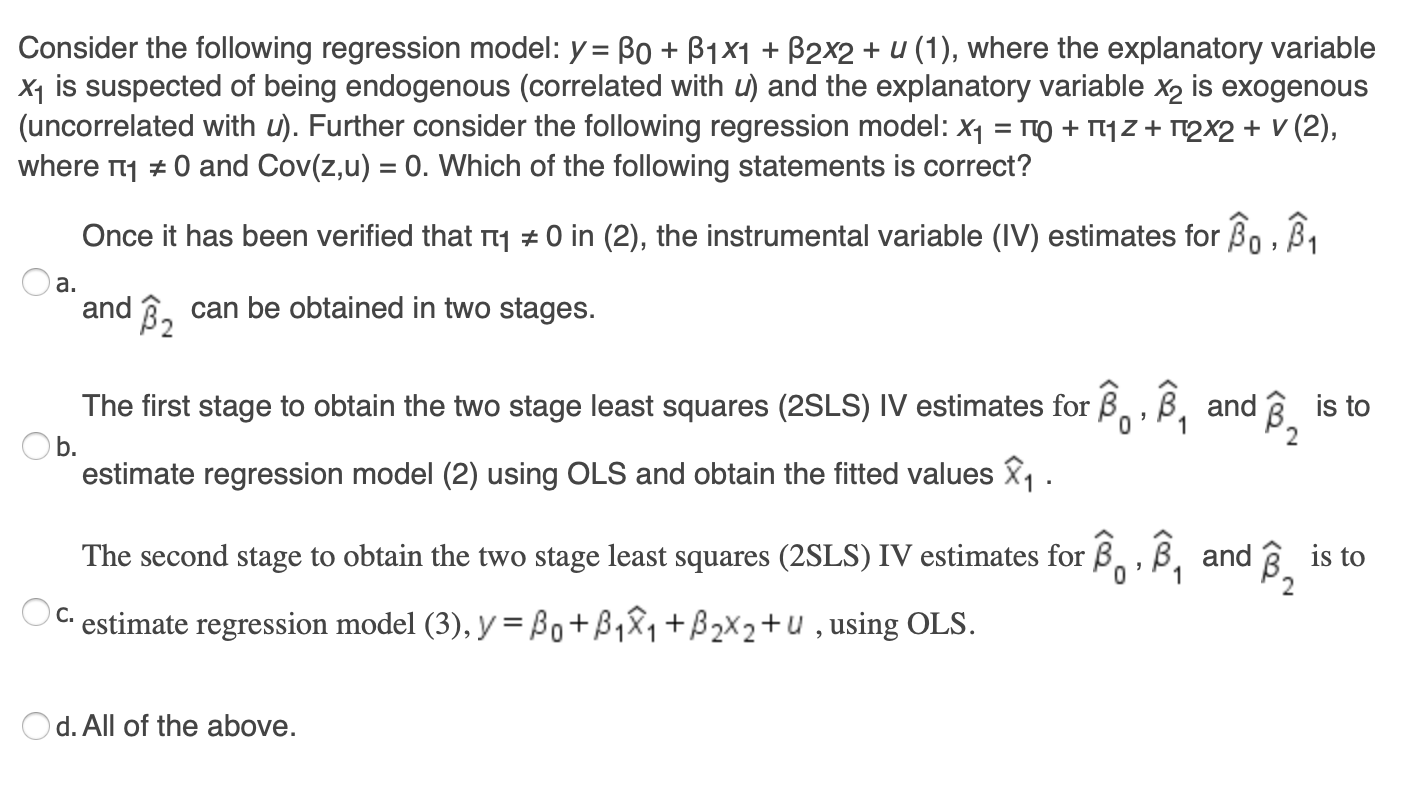 Solved Consider The Following Regression Model: Y = Bo + | Chegg.com