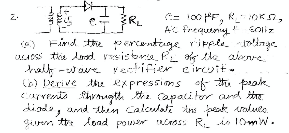 Solved 2 C 100 Pef Ry Loks Ac Frequency F 60hz Chegg Com