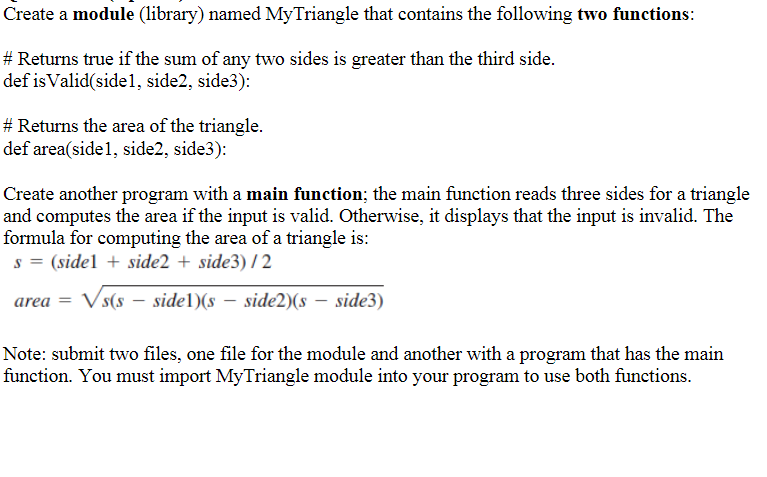 Solved Create a module (library) named MyTriangle that | Chegg.com